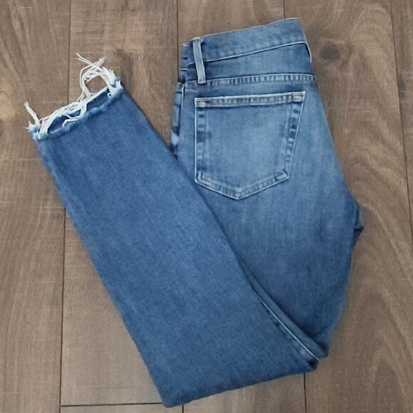 Frame Le Boy Women's Jeans Valle Blvd Distressed Size 25 Blue Frayed Hem Denim - Picture 1 of 12